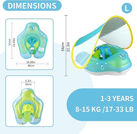 Flotador inflable para bebés con capa para protección solar