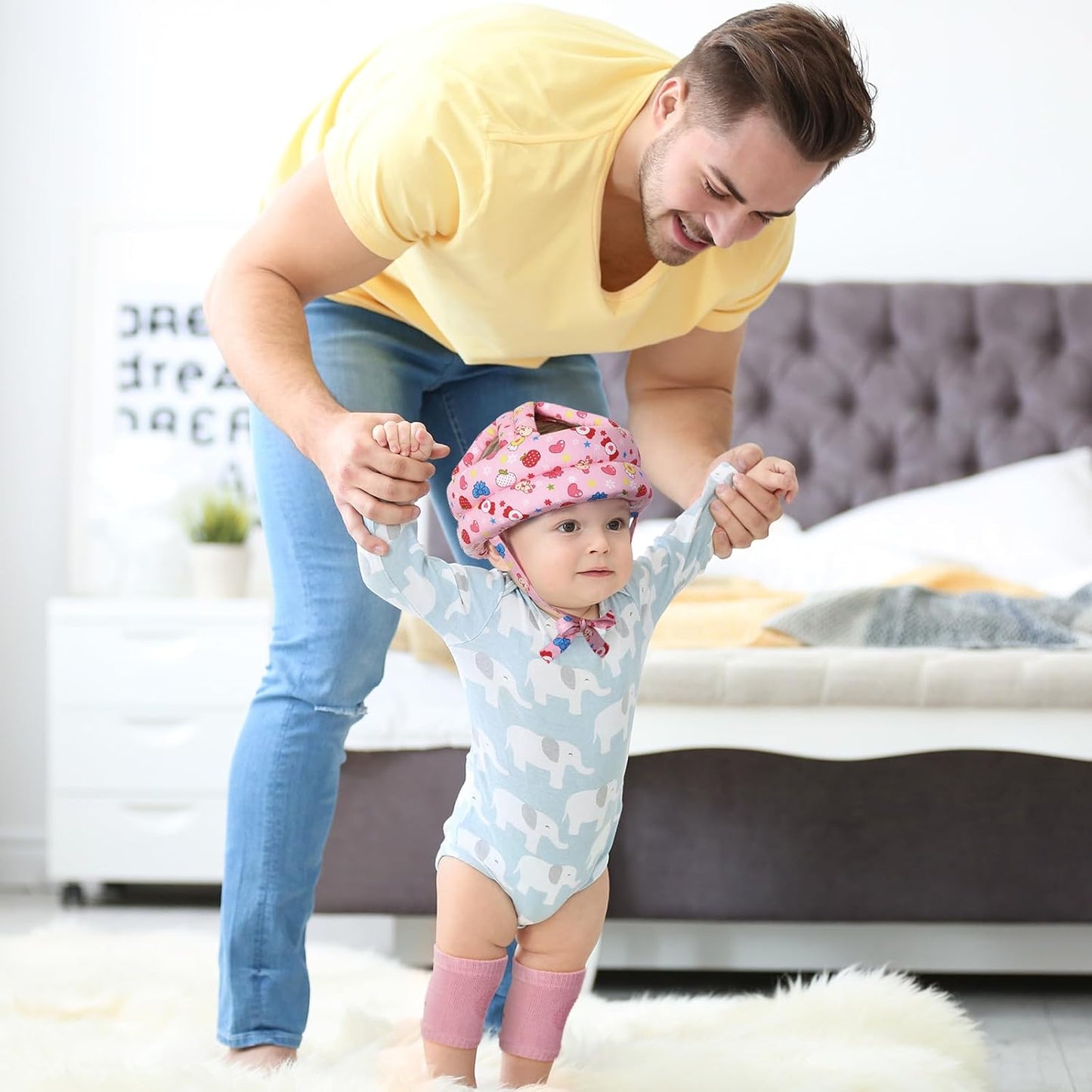 Casco y protector de cabeza ajustable con rodilleras