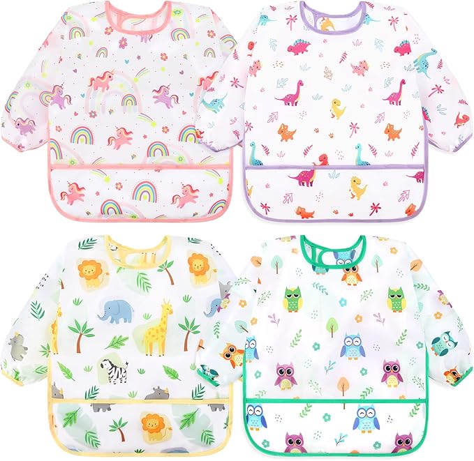 Babero de manga larga impermeables para bebés de 6 - 36 m