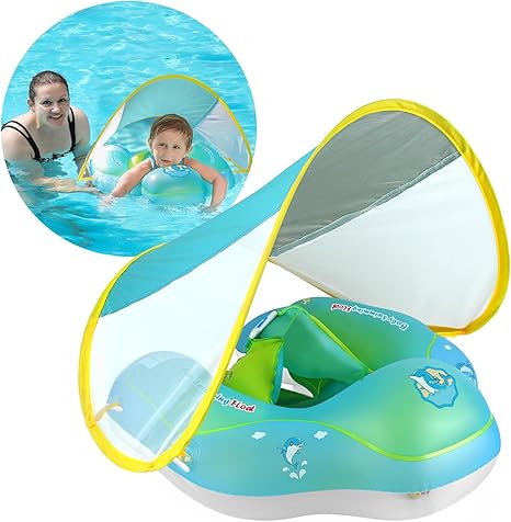 Flotador inflable para bebés con capa para protección solar